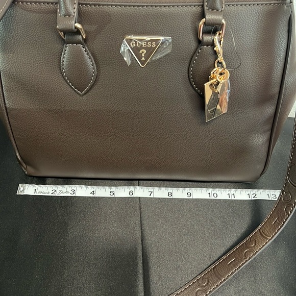 Guess | Chocolate Brown Faux Pebble Leather Satchel w/Iconic Logo Bag Charm - Picture 15 of 17